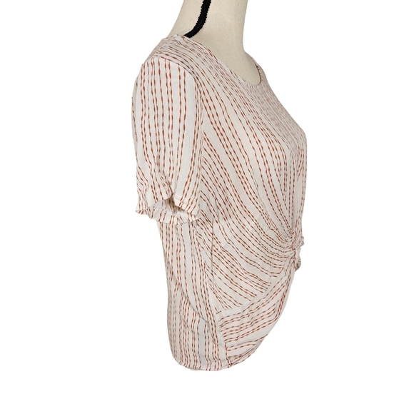 Black Pine Linen Blend Knot Front Blouse, Red/Ivory, Small - Picture 2 of 10